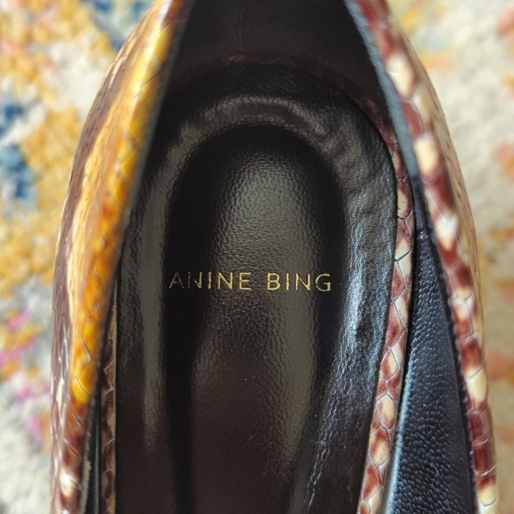 Anine Bing Devon Python Embossed Leather Pointed Toe High Heel Pumps Brown 38 - Picture 12 of 15